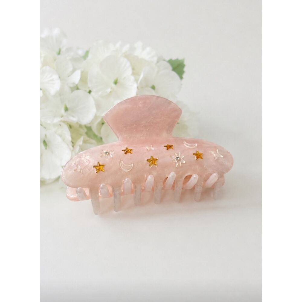 Acetate Pink Moon Star Hair Claw Clip New